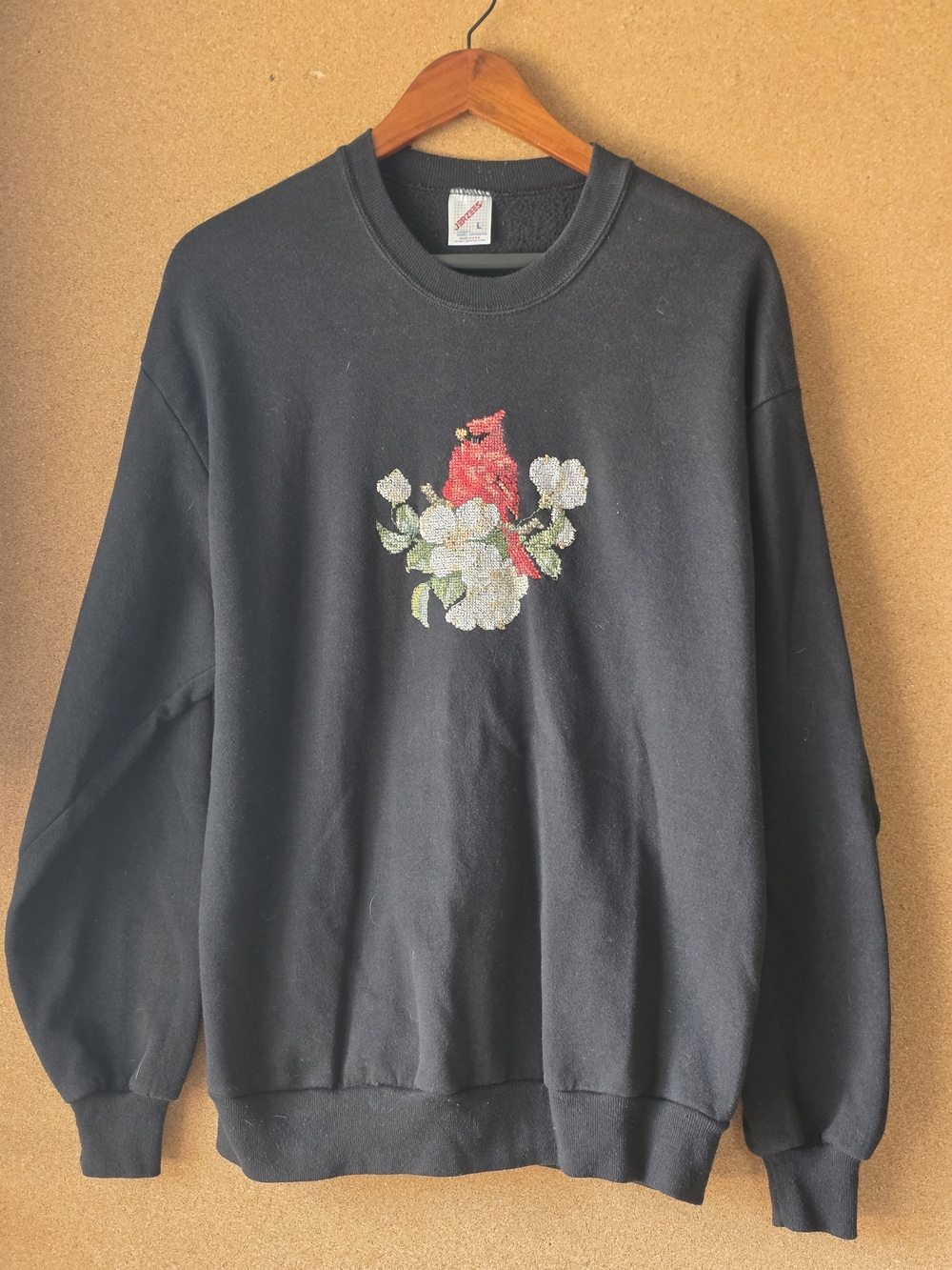 Vintage 90s Jerzees Cardinal Floral Embroidered Crewneck Sweatshirt Large